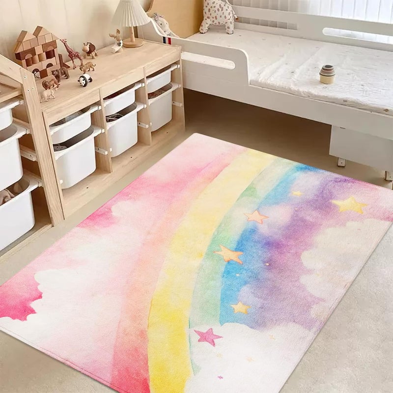 ABREEZE Kids Rainbow Area Rug Play Mat Ultra Soft Rugs for Children Room, 4'x5.3' Non Slip Multi Color Children Nursery Rug Kids Carpet for Bedroom Decor Playroom Living Room - Image 4